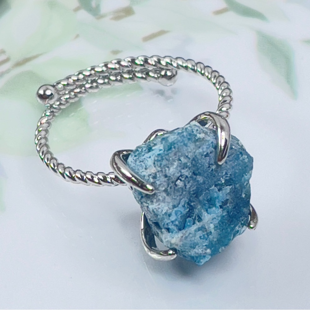 Millie Twist Natural Stone Open Size Ring, Adjustable, Apatite